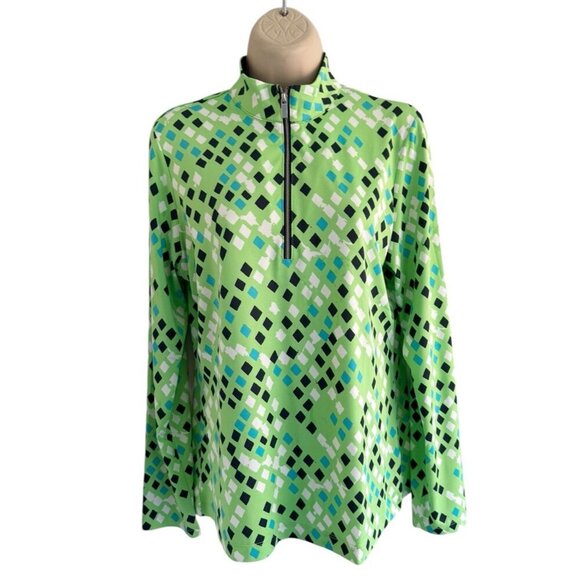Tail Women's Sz M Green Geometric Print Half Zip Long Sleeve Golf Pullover Top - Picture 1 of 8